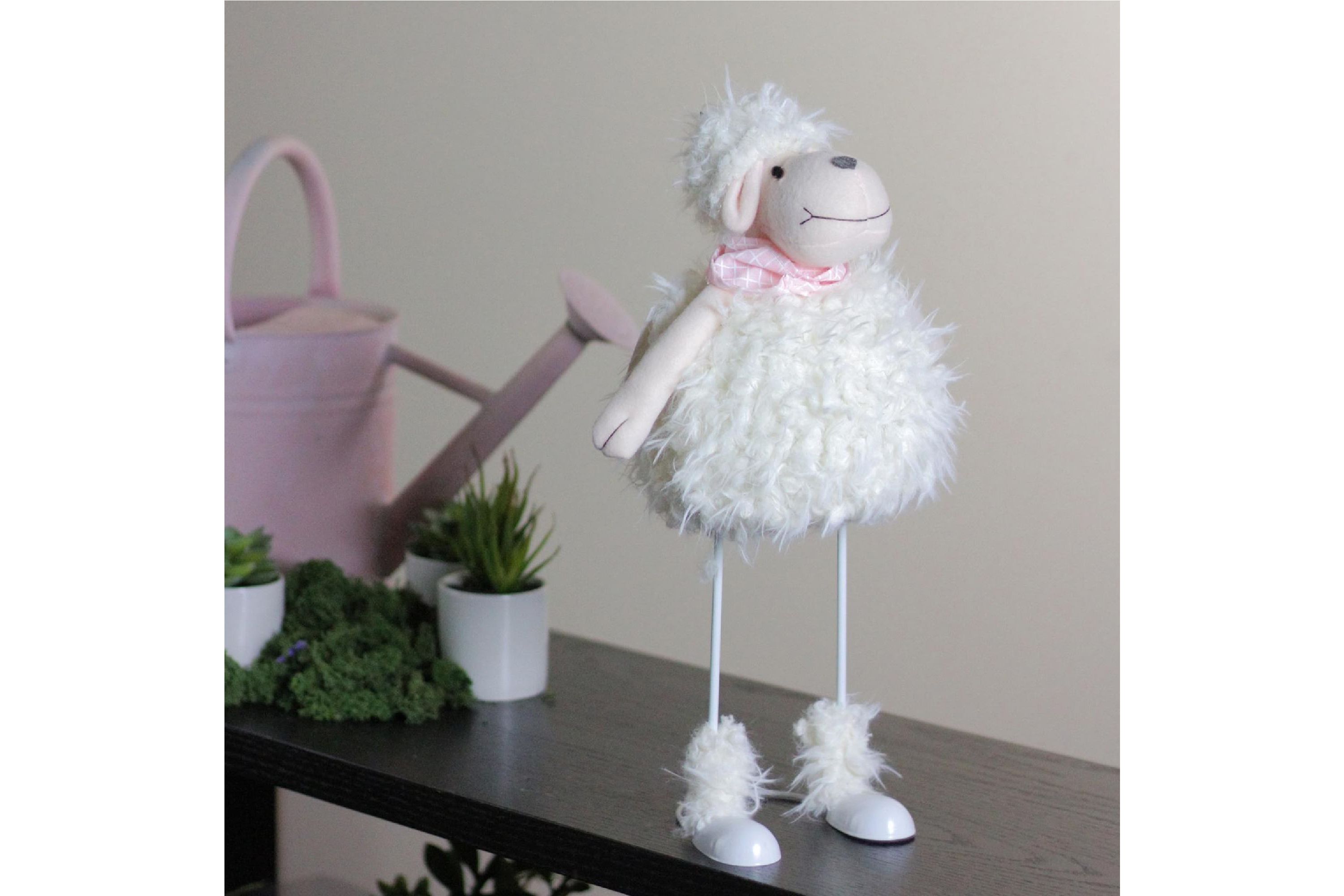 Spring Loaded Lamb with Bandanna Easter Figure - 16" - White and Pink