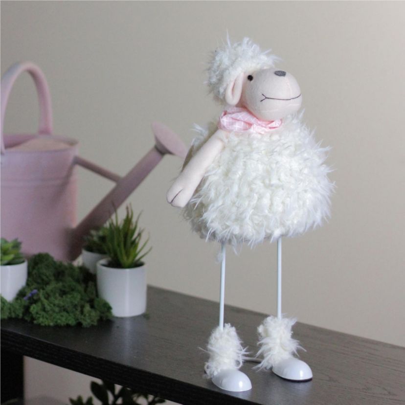 Spring Loaded Lamb with Bandanna Easter Figure - 16" - White and Pink