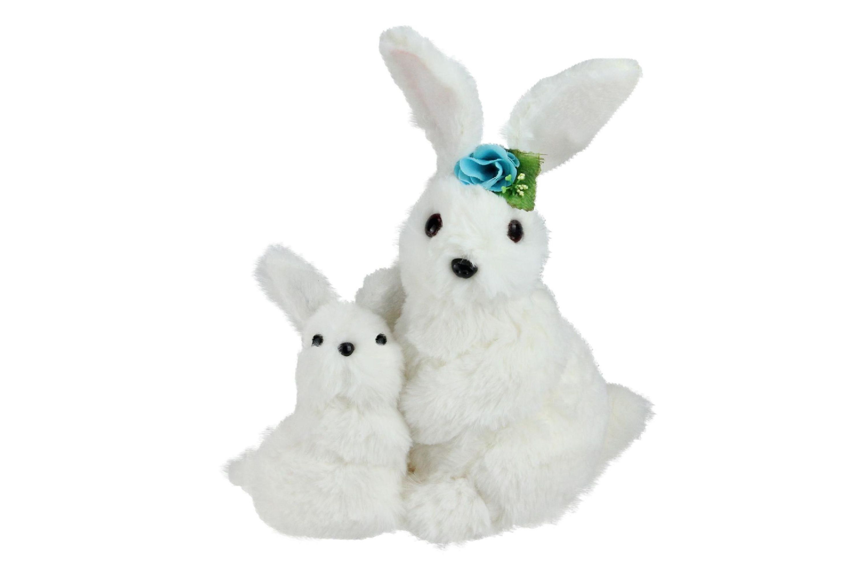 10" White Plush Standing Mother and Baby Easter Bunny Rabbit Spring Figure