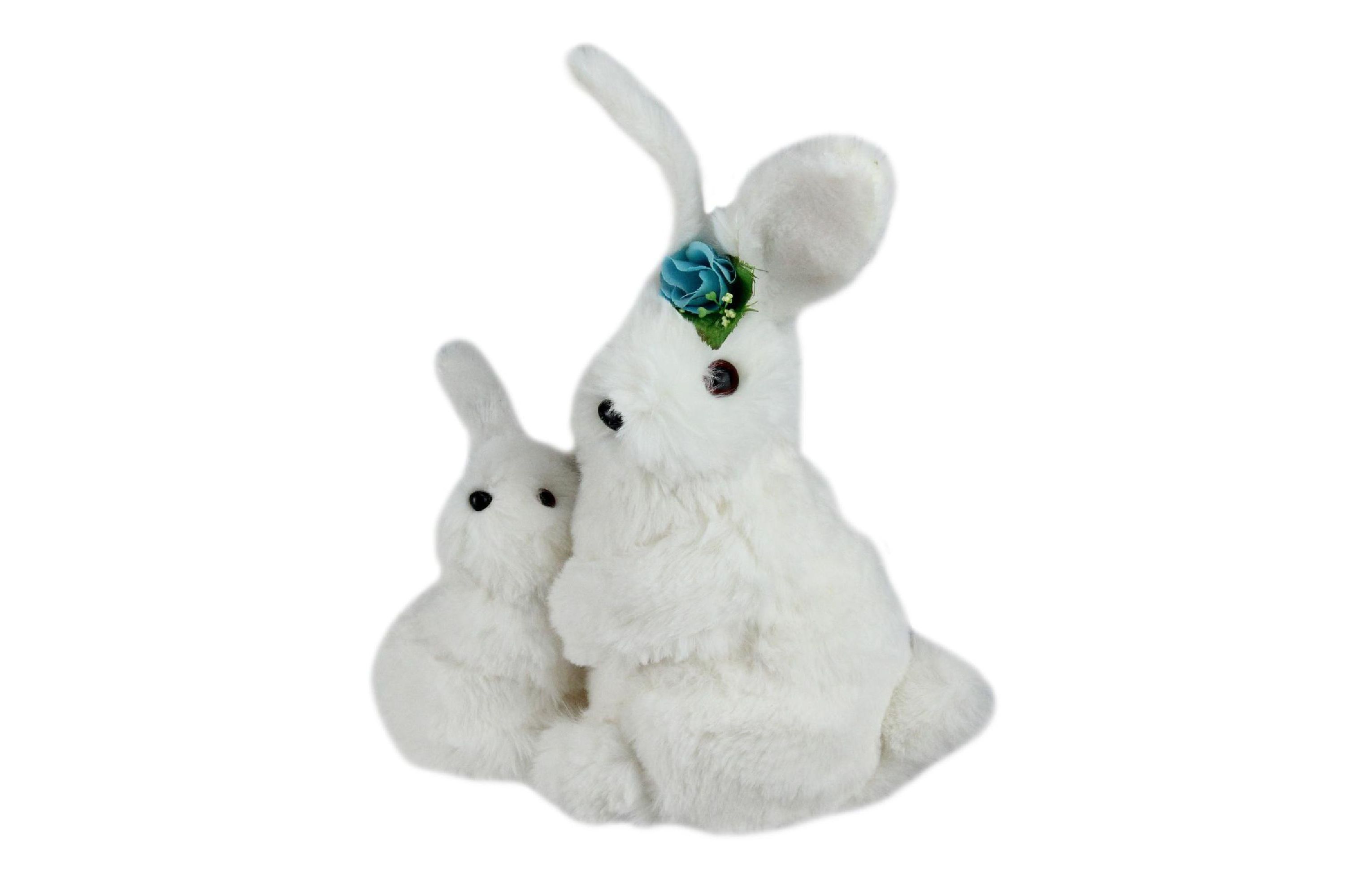 10" White Plush Standing Mother and Baby Easter Bunny Rabbit Spring Figure