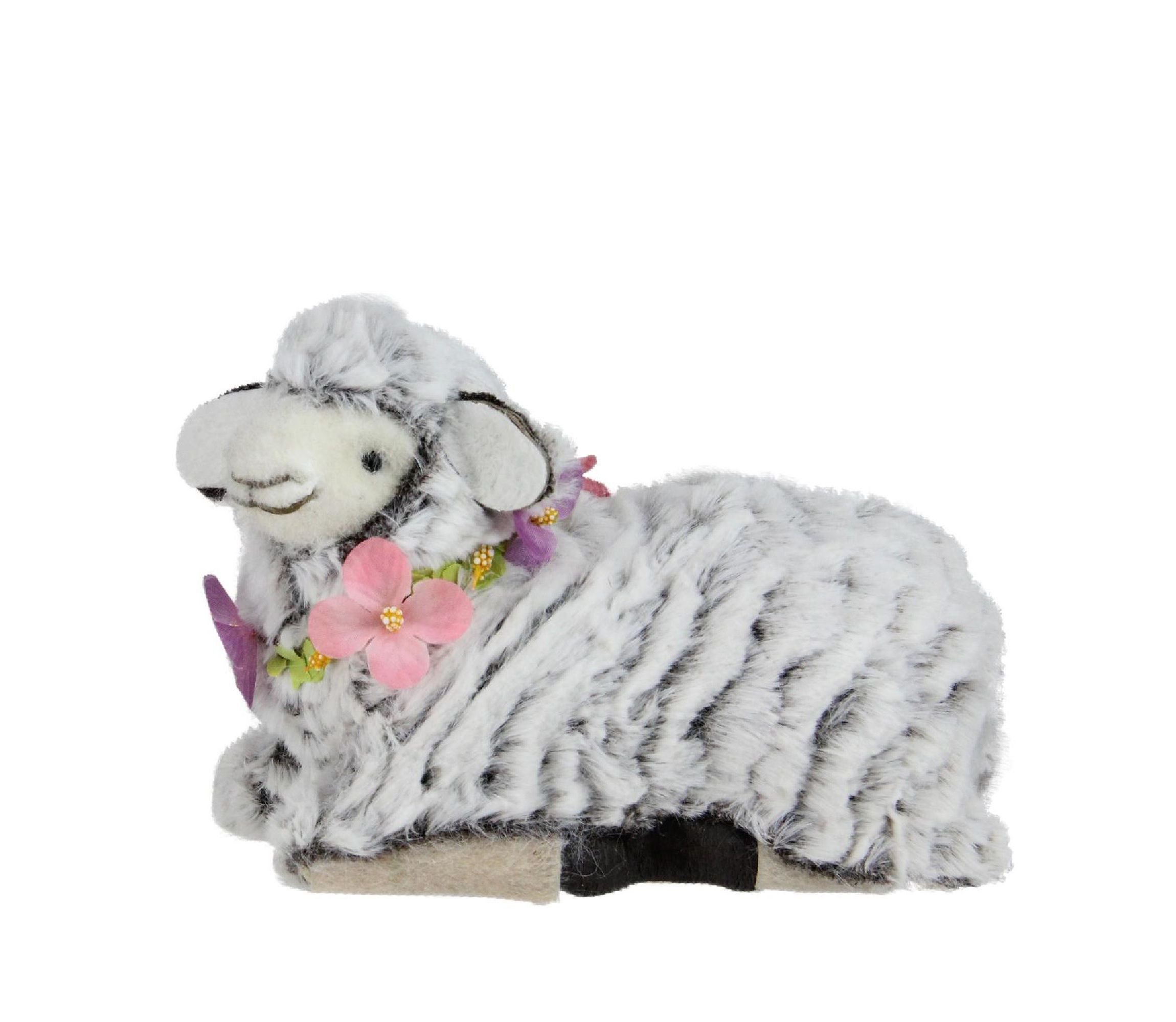 6.75" White and Brown Plush Kneeling Sheep Spring Easter Figure