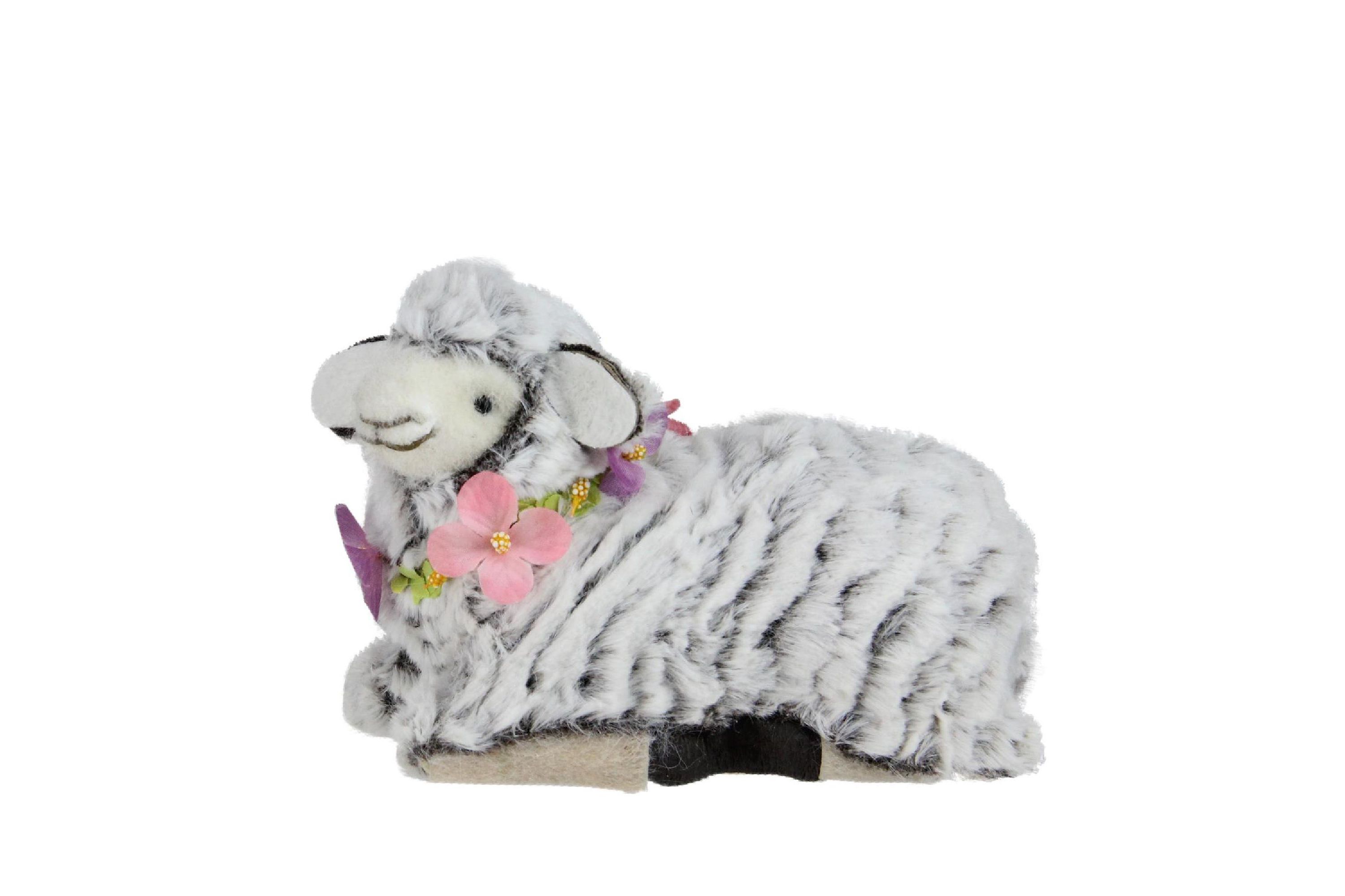 6.75" White and Brown Plush Kneeling Sheep Spring Easter Figure