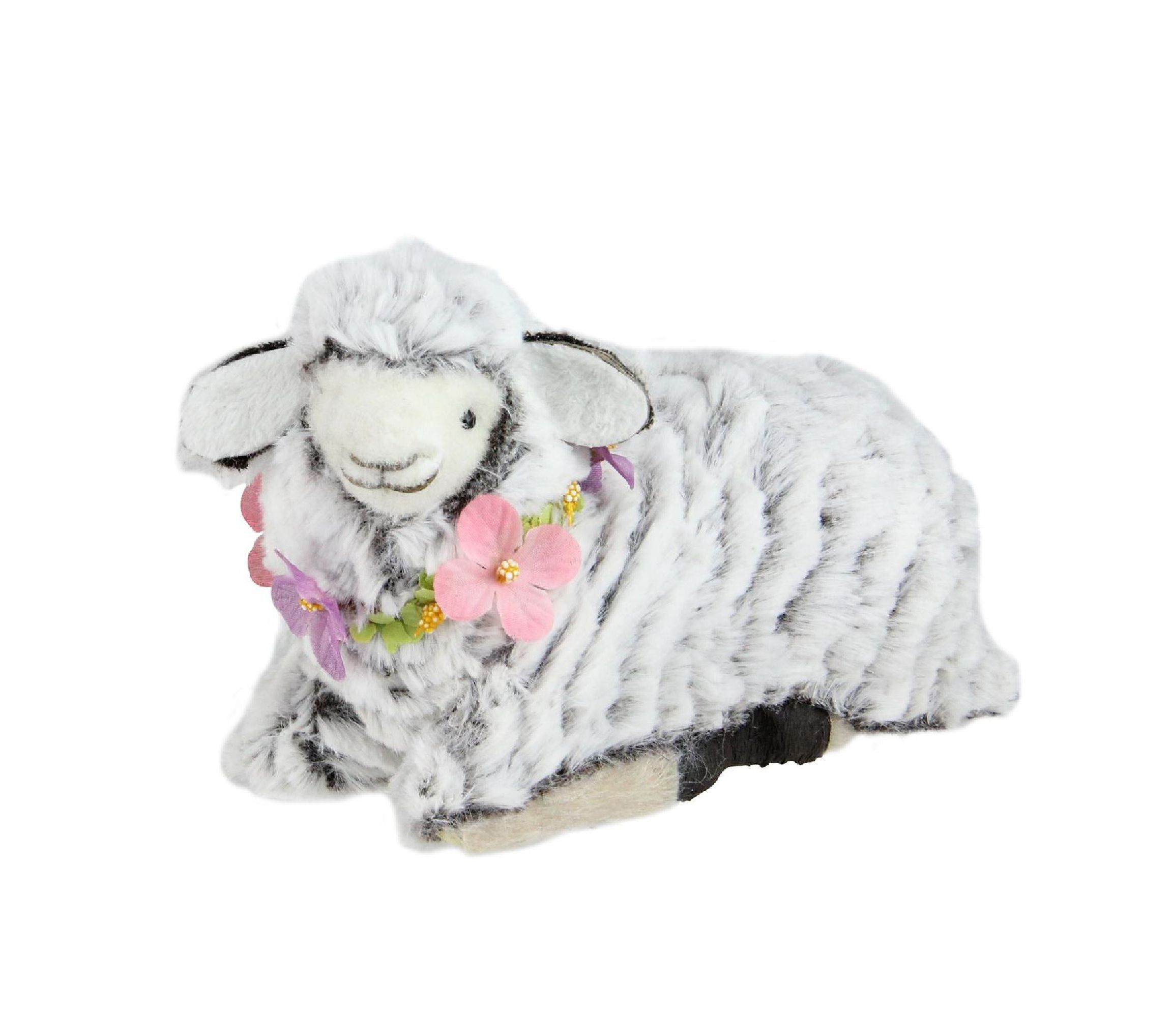 6.75" White and Brown Plush Kneeling Sheep Spring Easter Figure