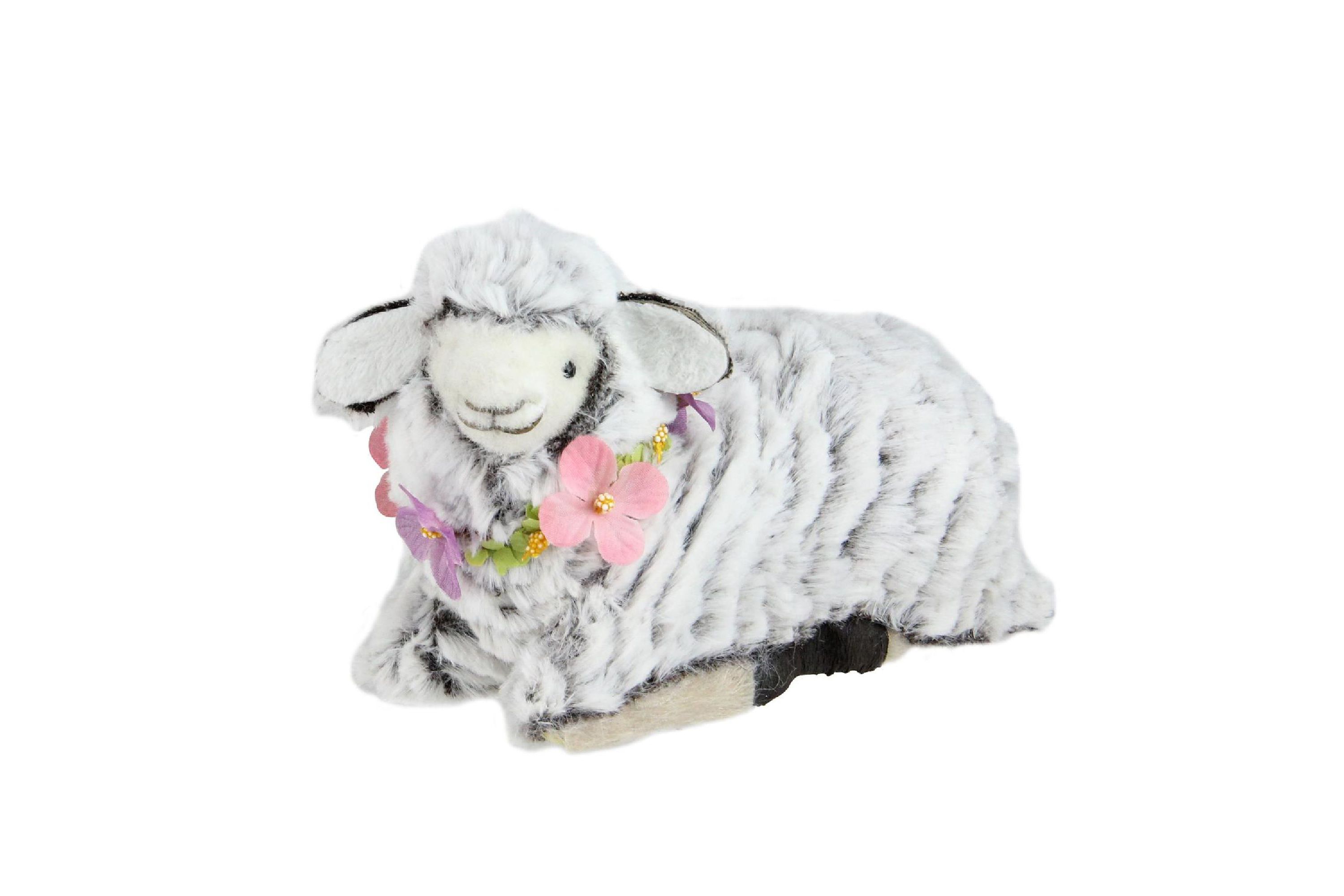 6.75" White and Brown Plush Kneeling Sheep Spring Easter Figure