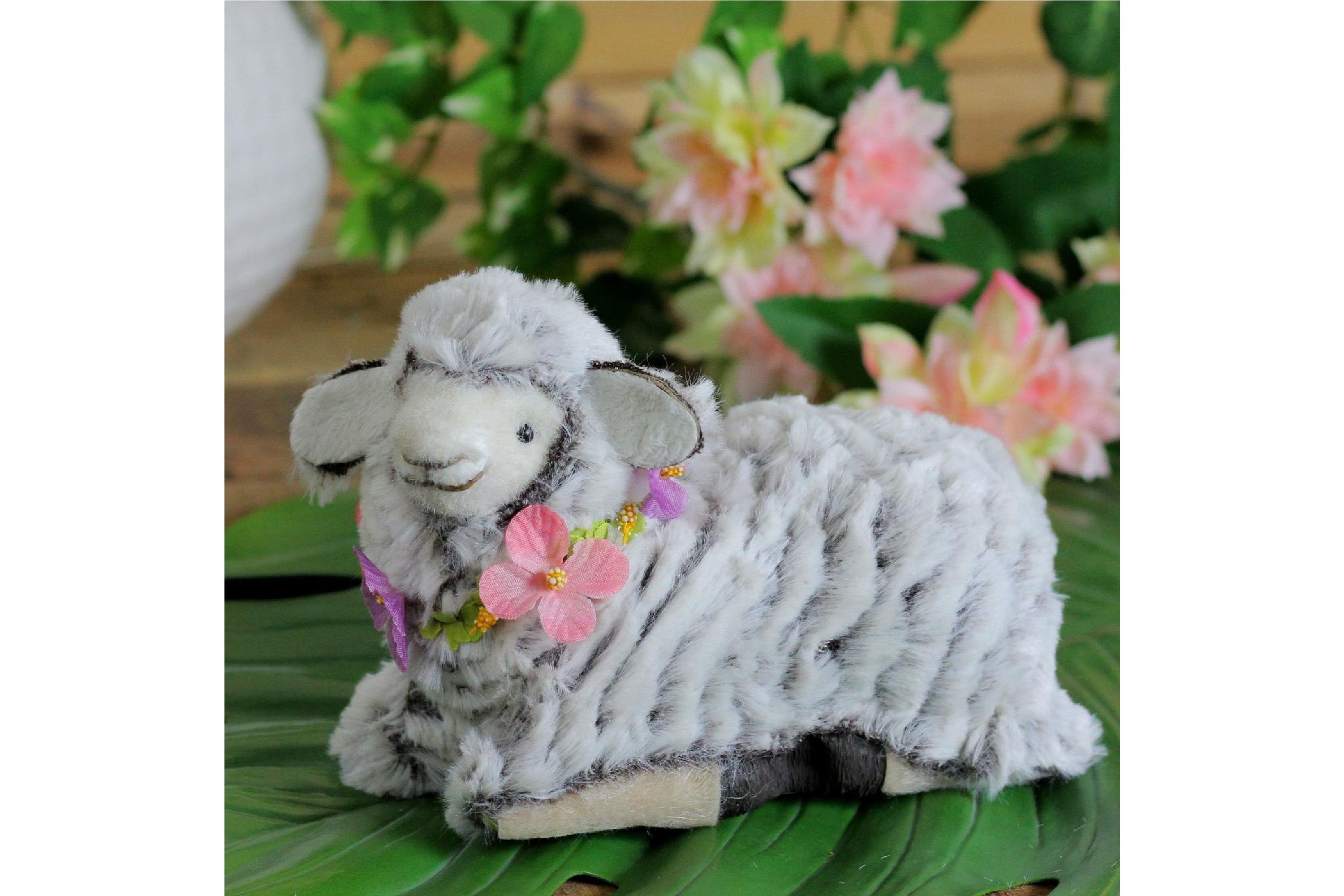 6.75" White and Brown Plush Kneeling Sheep Spring Easter Figure