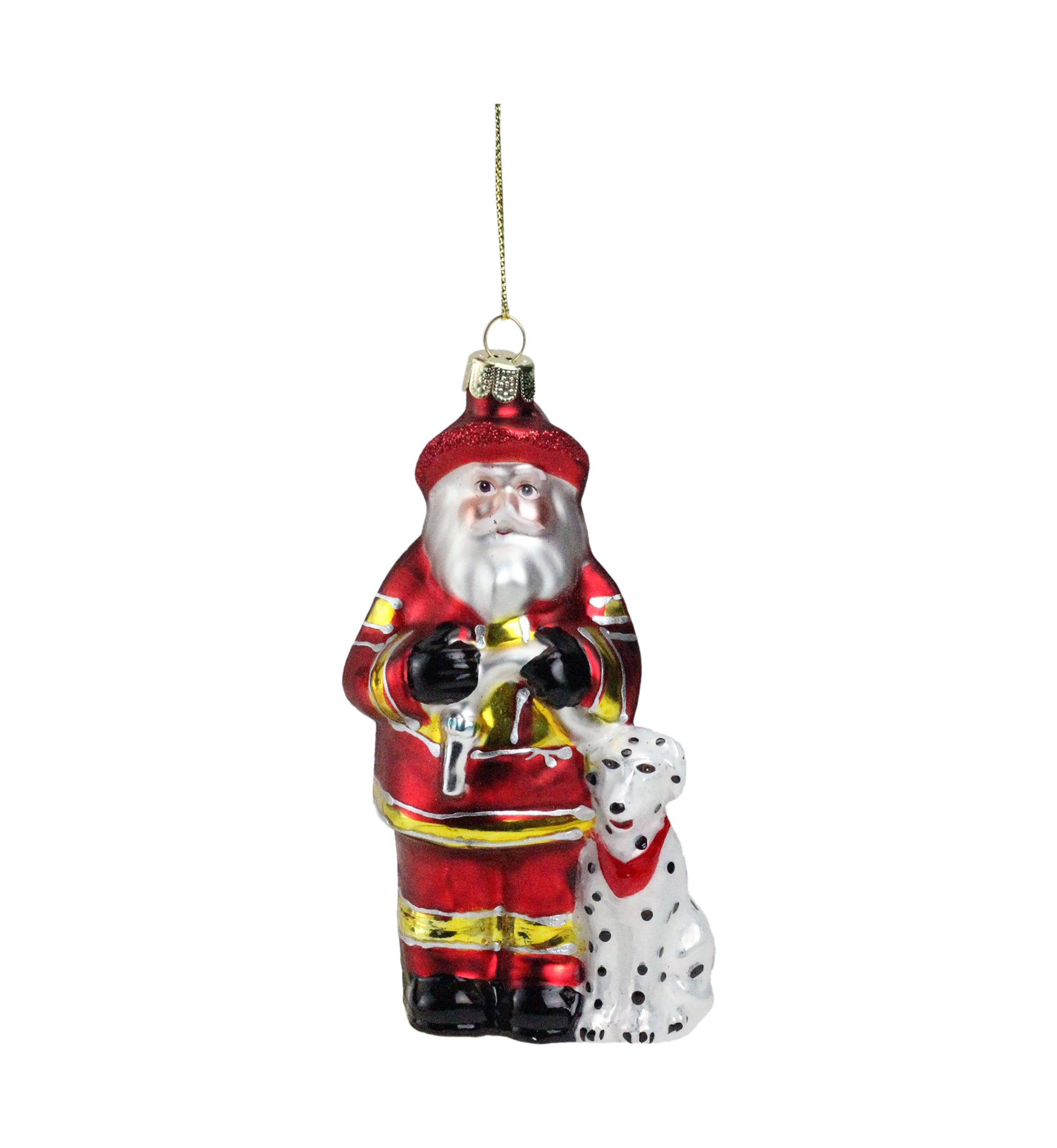 5Inch Red and White Fireman Santa Claus with Dalmatian Christmas Ornament