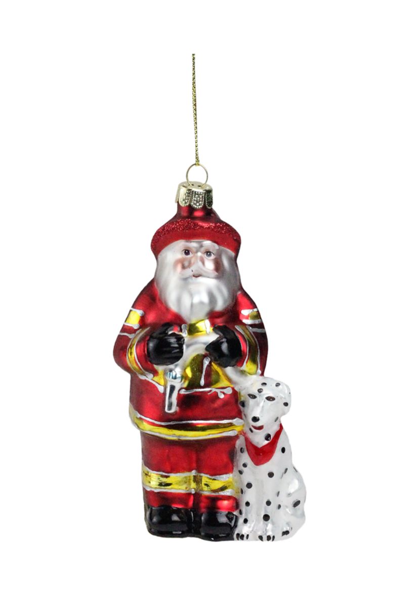 5Inch Red and White Fireman Santa Claus with Dalmatian Christmas Ornament
