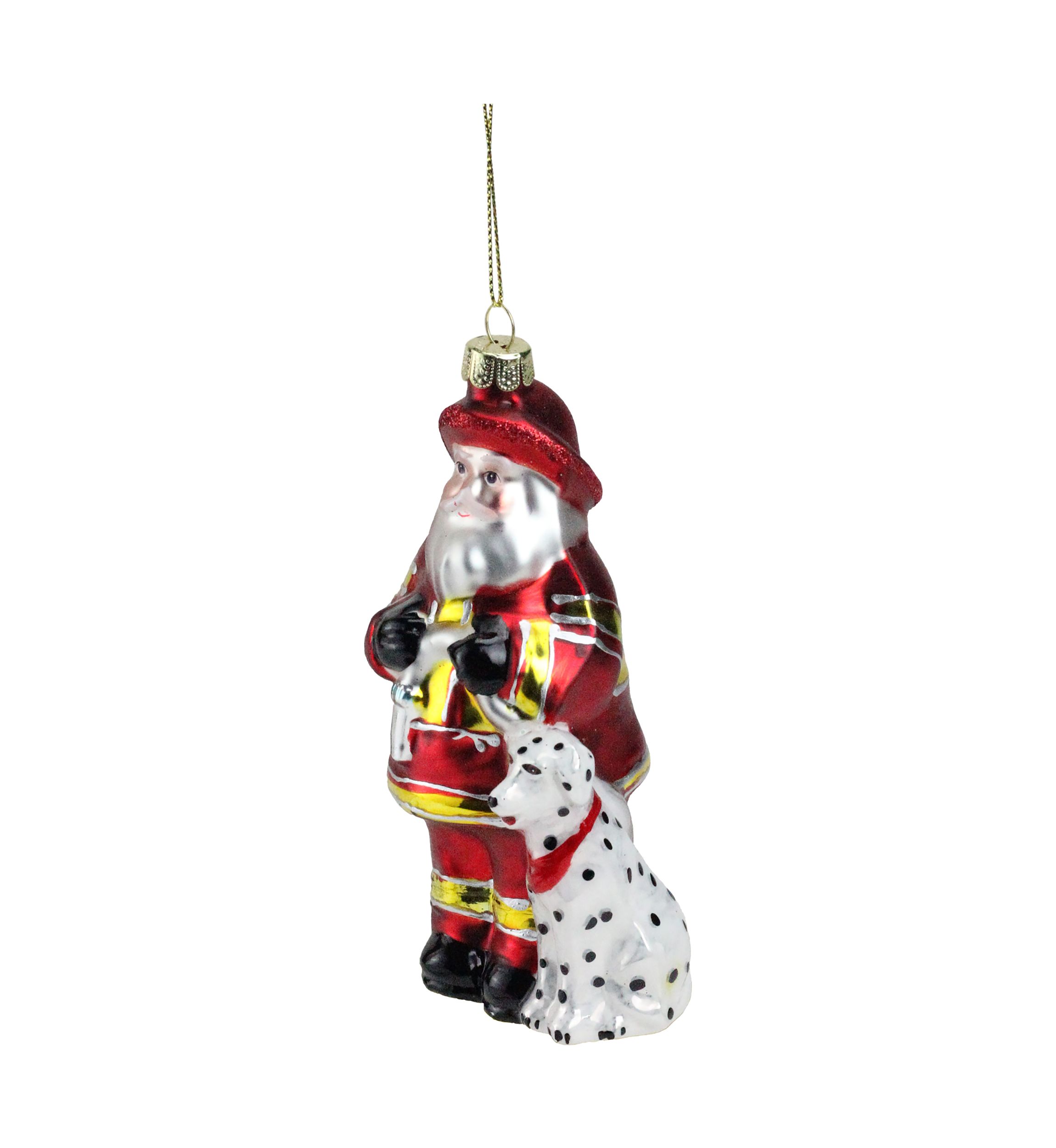 5Inch Red and White Fireman Santa Claus with Dalmatian Christmas Ornament