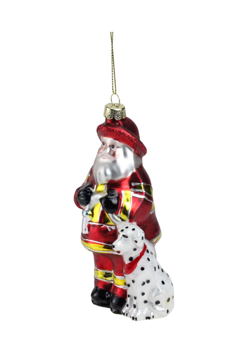 5Inch Red and White Fireman Santa Claus with Dalmatian Christmas Ornament