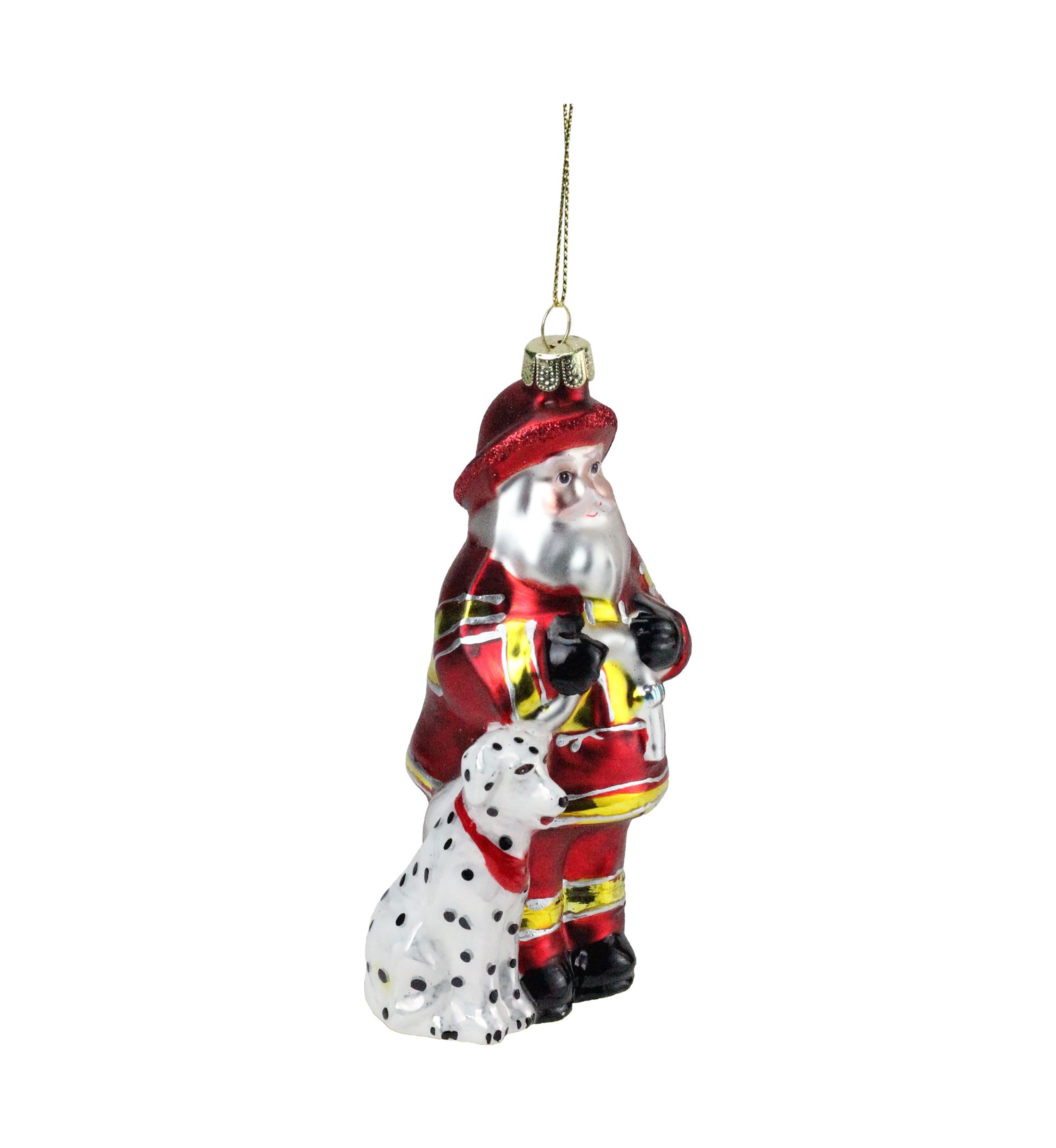 5Inch Red and White Fireman Santa Claus with Dalmatian Christmas Ornament