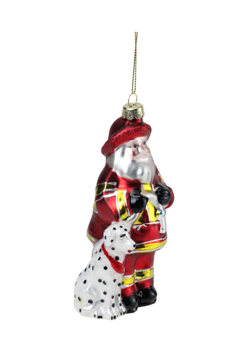 5Inch Red and White Fireman Santa Claus with Dalmatian Christmas Ornament