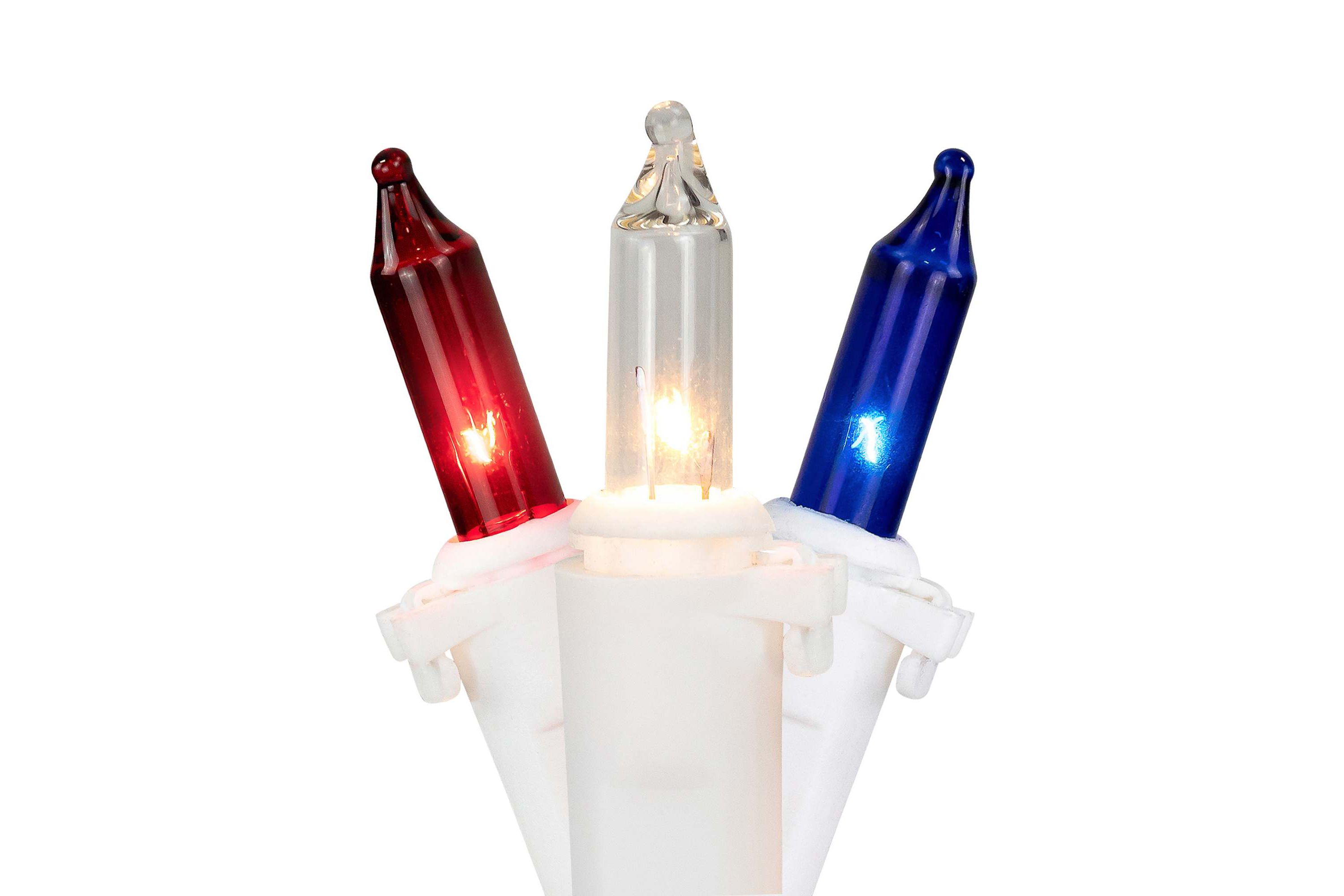 Mini Christmas Light Set - Red  White and Blue - 10 - White Wire - 50ct