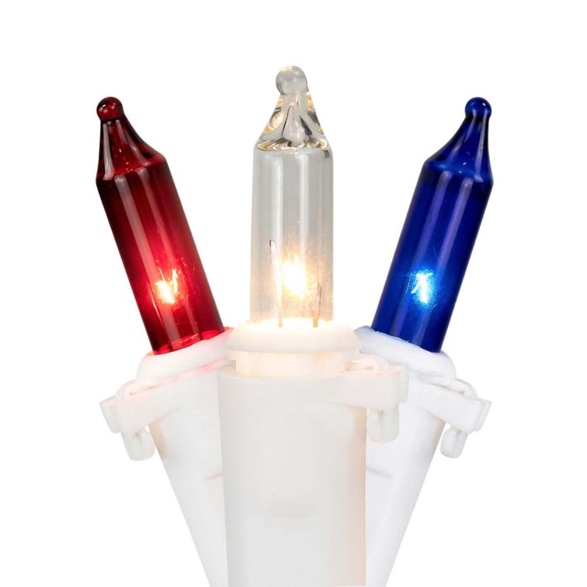 Mini Christmas Light Set - Red  White and Blue - 10 - White Wire - 50ct
