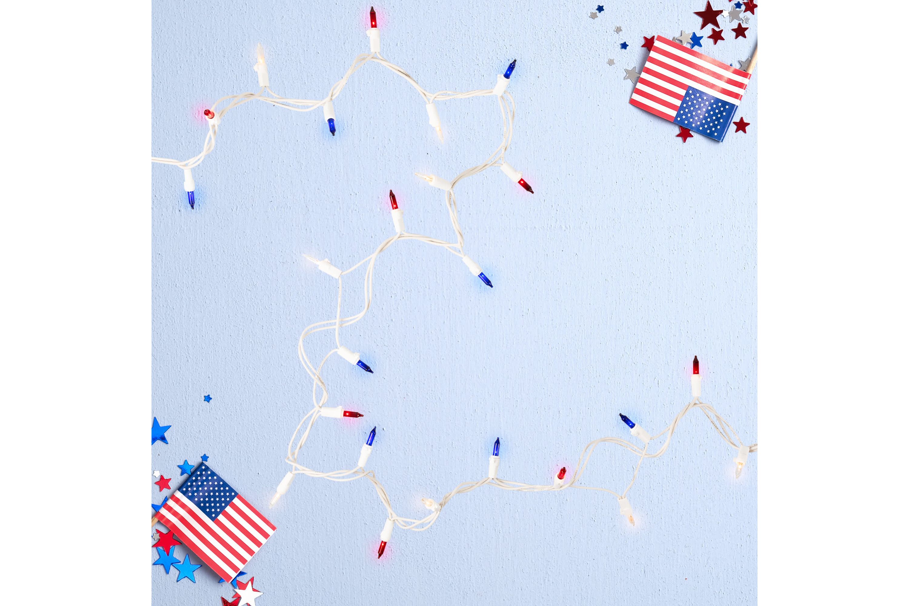 Mini Christmas Light Set - Red  White and Blue - 10 - White Wire - 50ct