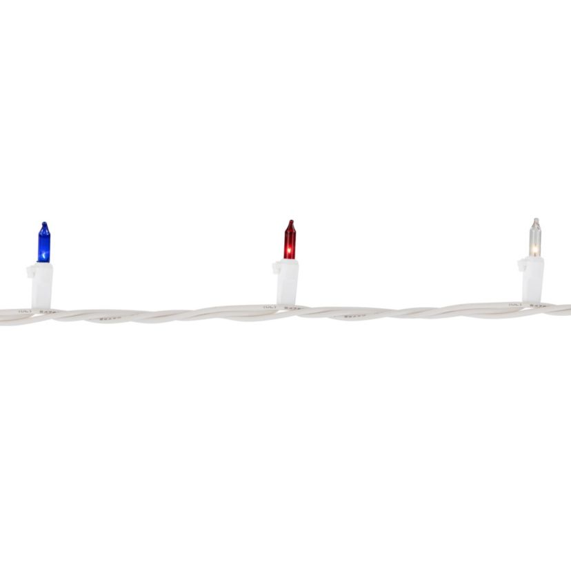 Mini Christmas Light Set - Red  White and Blue - 10 - White Wire - 50ct