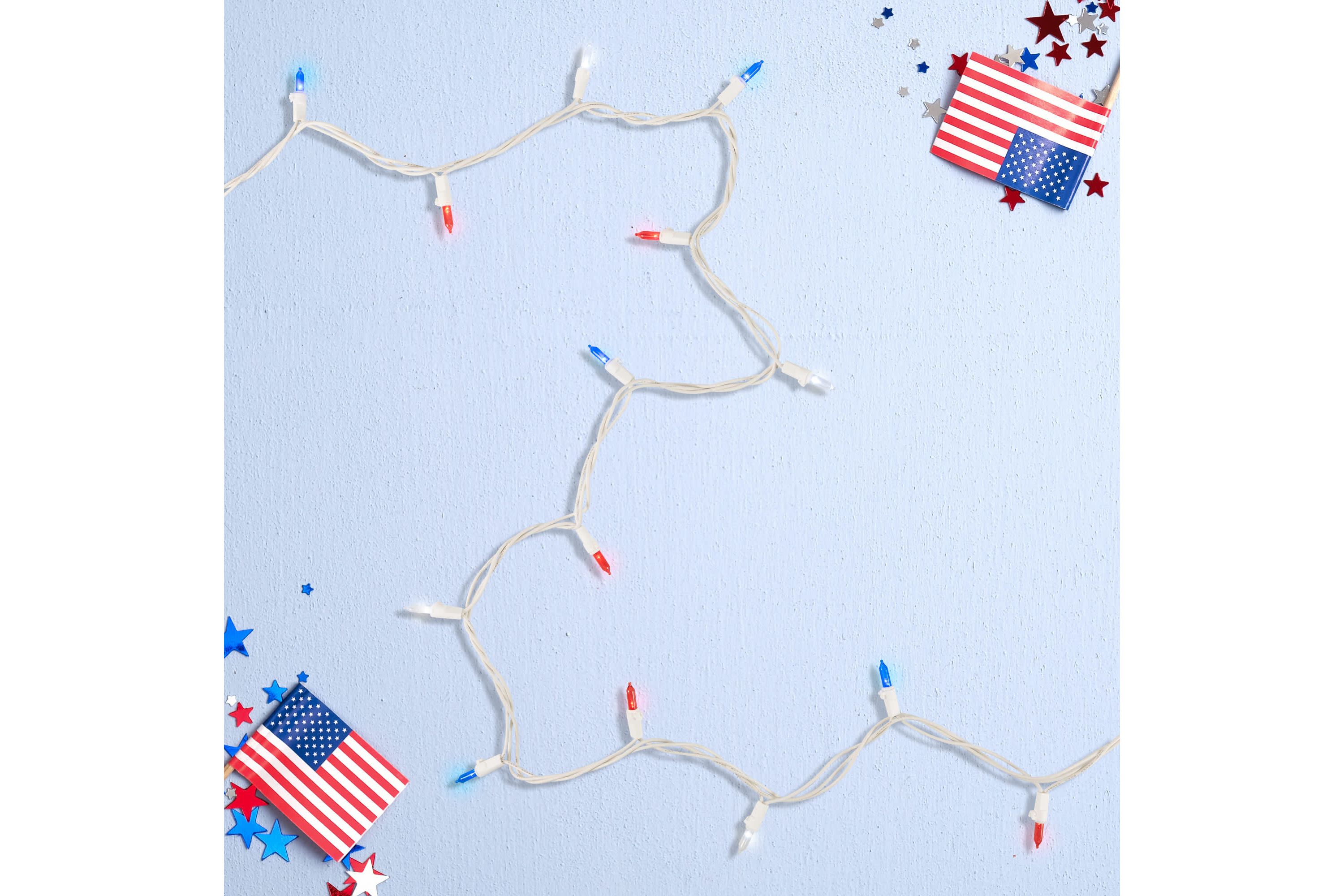 Patriotic LED Mini Christmas Lights - 15.5 - White Wire - 50ct