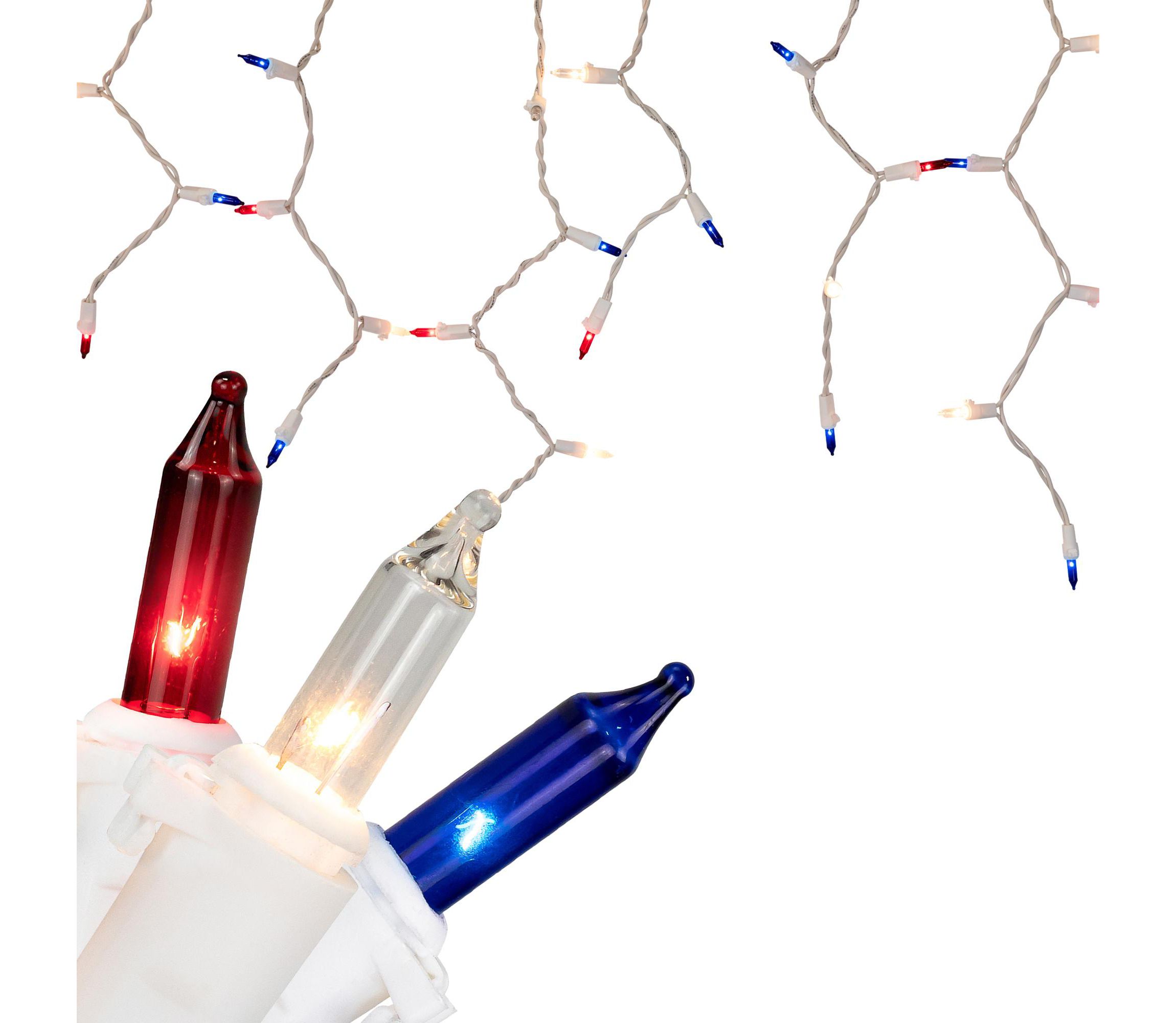 Mini Icicle Christmas Lights - Red  White and Blue - 6.5 White Wire - 100ct