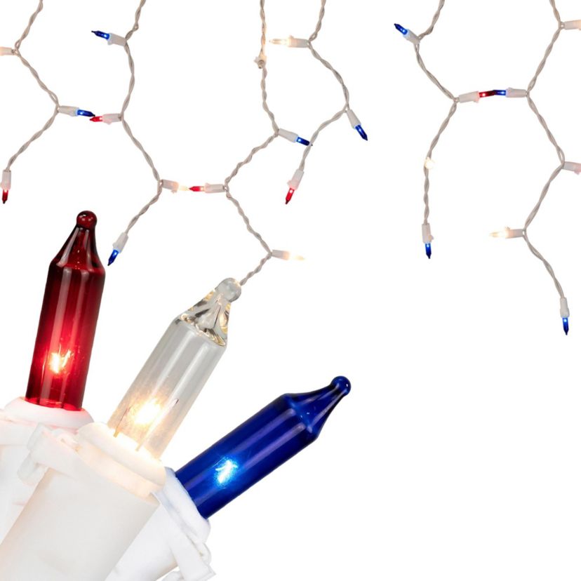 Mini Icicle Christmas Lights - Red  White and Blue - 6.5 White Wire - 100ct