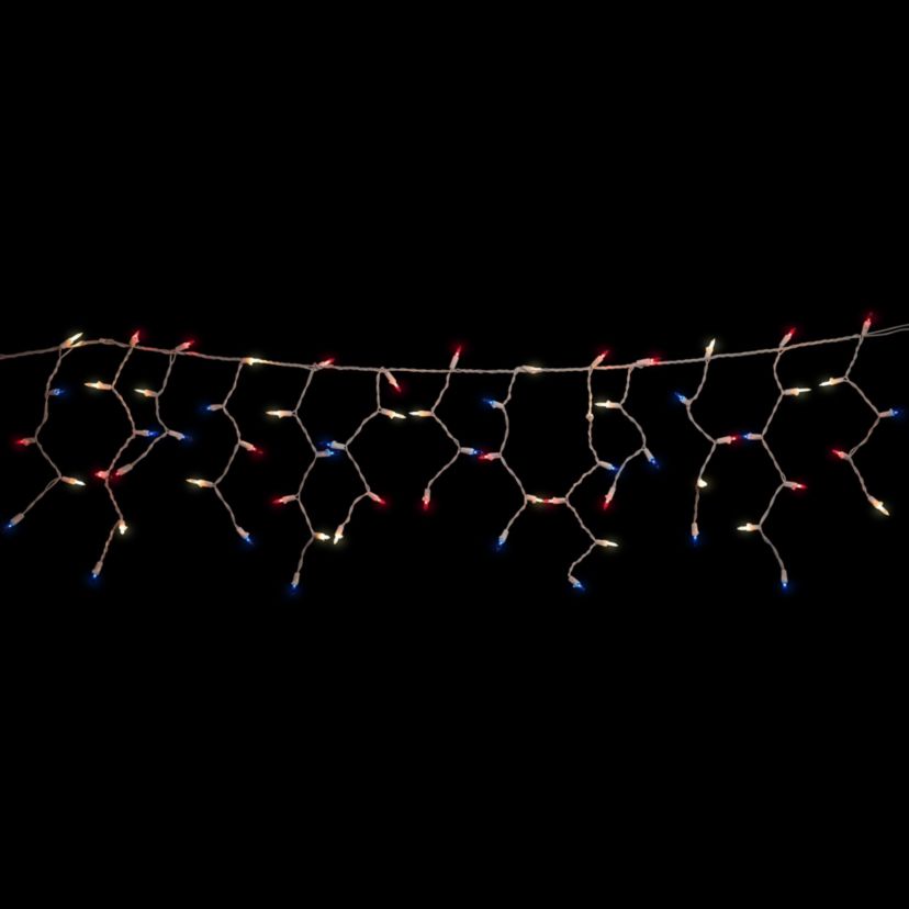 Mini Icicle Christmas Lights - Red  White and Blue - 6.5 White Wire - 100ct