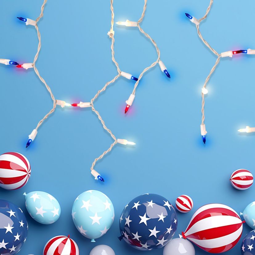 Mini Icicle Christmas Lights - Red  White and Blue - 6.5 White Wire - 100ct