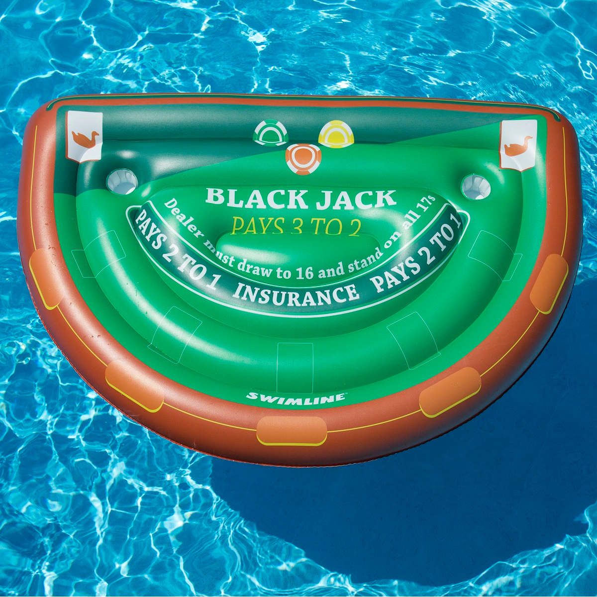 60" Green and Brown Inflatable Blackjack Table Game with Water Proof Cards