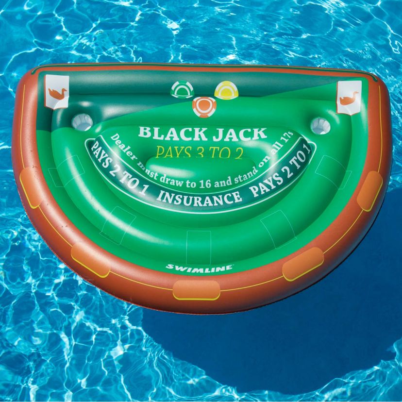 60" Green and Brown Inflatable Blackjack Table Game with Water Proof Cards