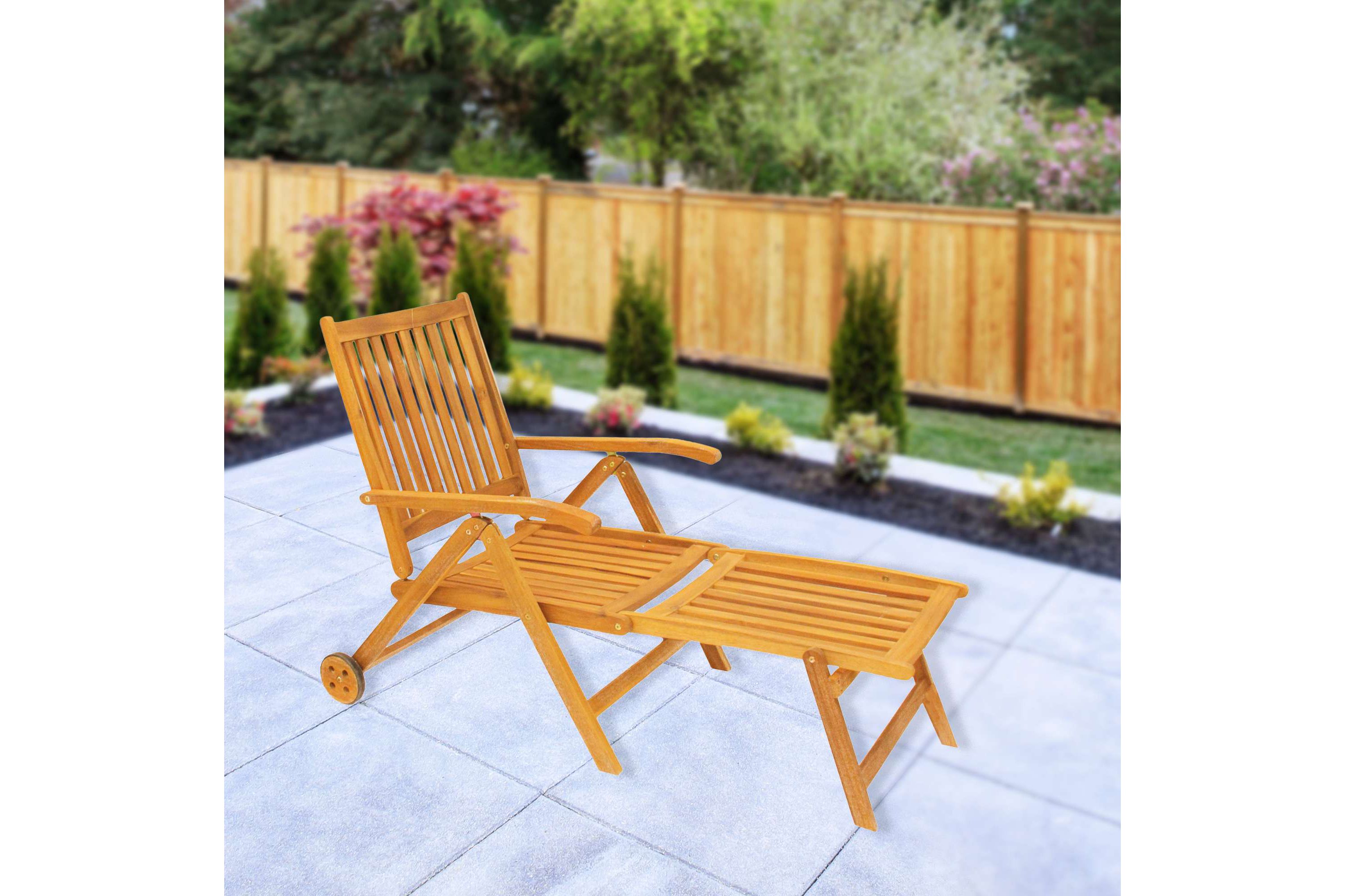 Acacia Wood Outdoor Patio Chaise Lounge Chair