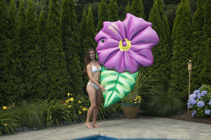 70" Inflatable Green and Pink Summer Hibiscus Flower Lounge Pool Float