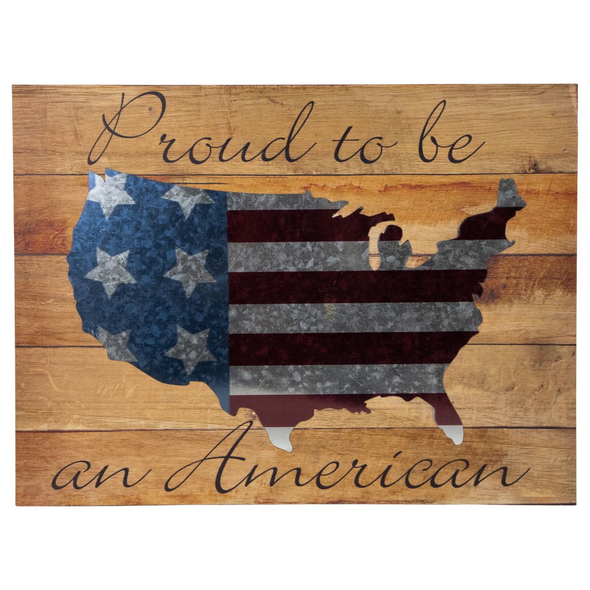 Patriotic “Proud to be an American" Wooden USA Map Wall Art - 15.75" x 12"