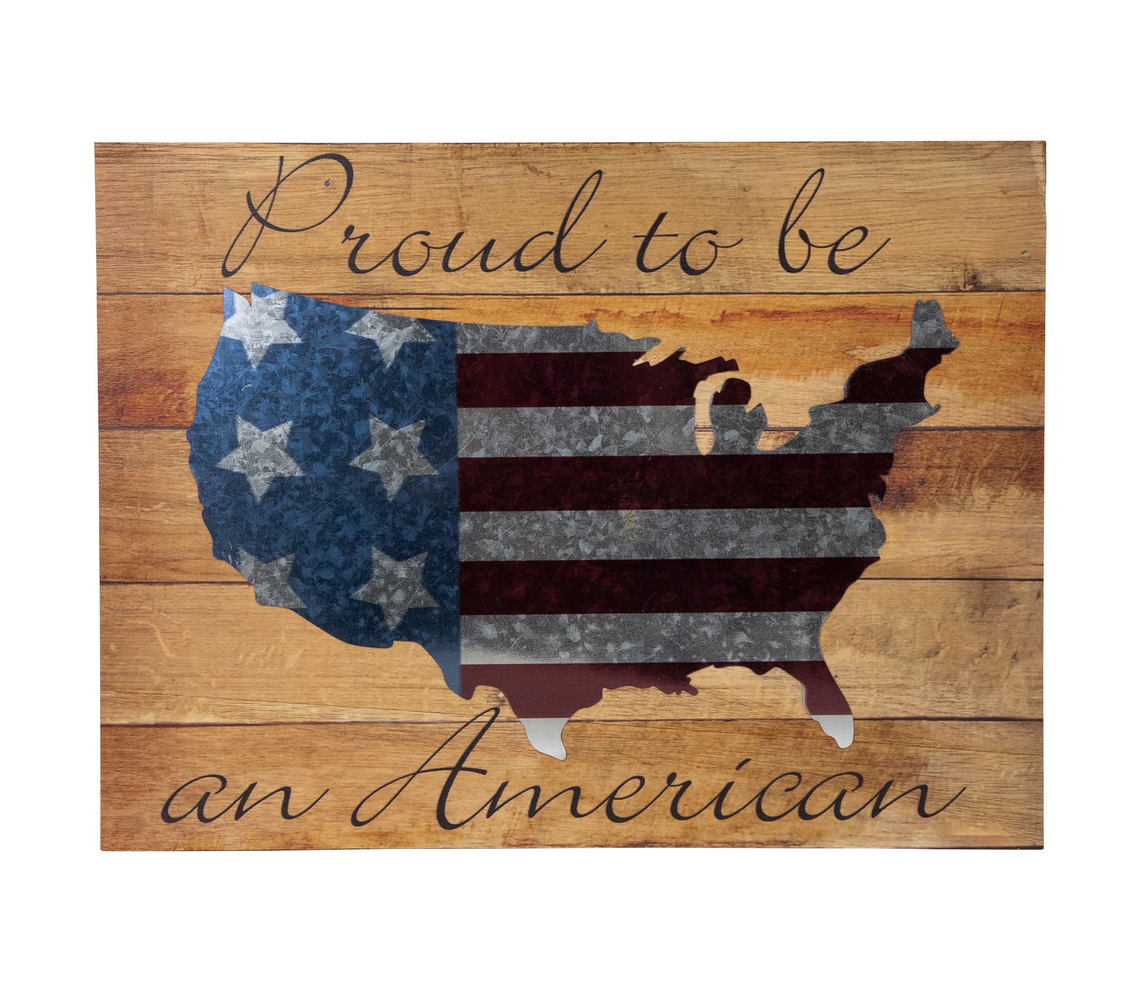 Patriotic “Proud to be an American" Wooden USA Map Wall Art - 15.75" x 12"