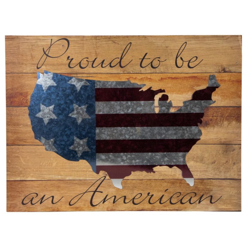 Patriotic “Proud to be an American" Wooden USA Map Wall Art - 15.75" x 12"