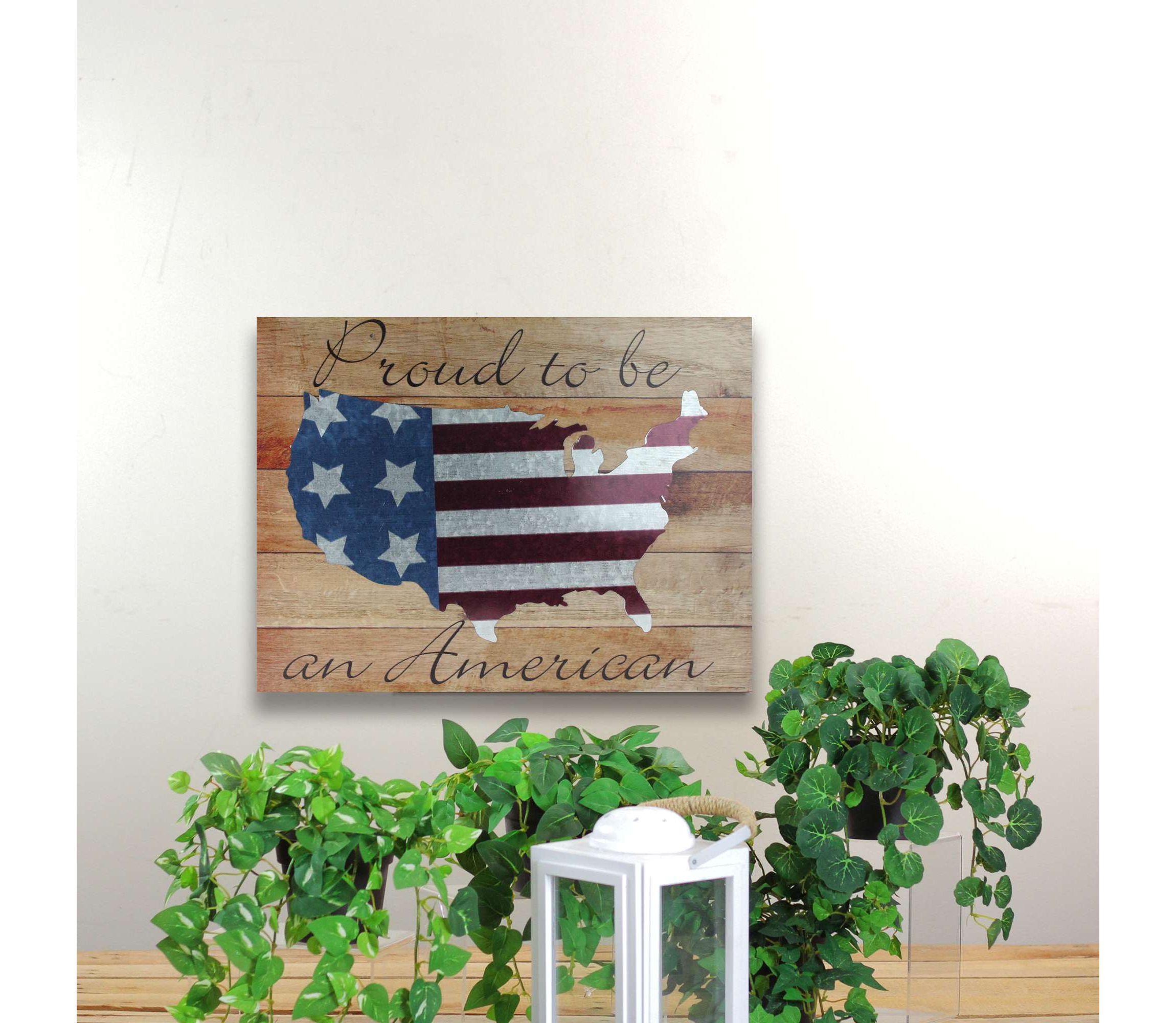 Patriotic “Proud to be an American" Wooden USA Map Wall Art - 15.75" x 12"