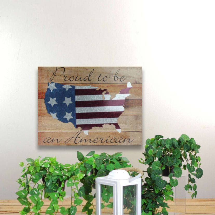 Patriotic “Proud to be an American" Wooden USA Map Wall Art - 15.75" x 12"