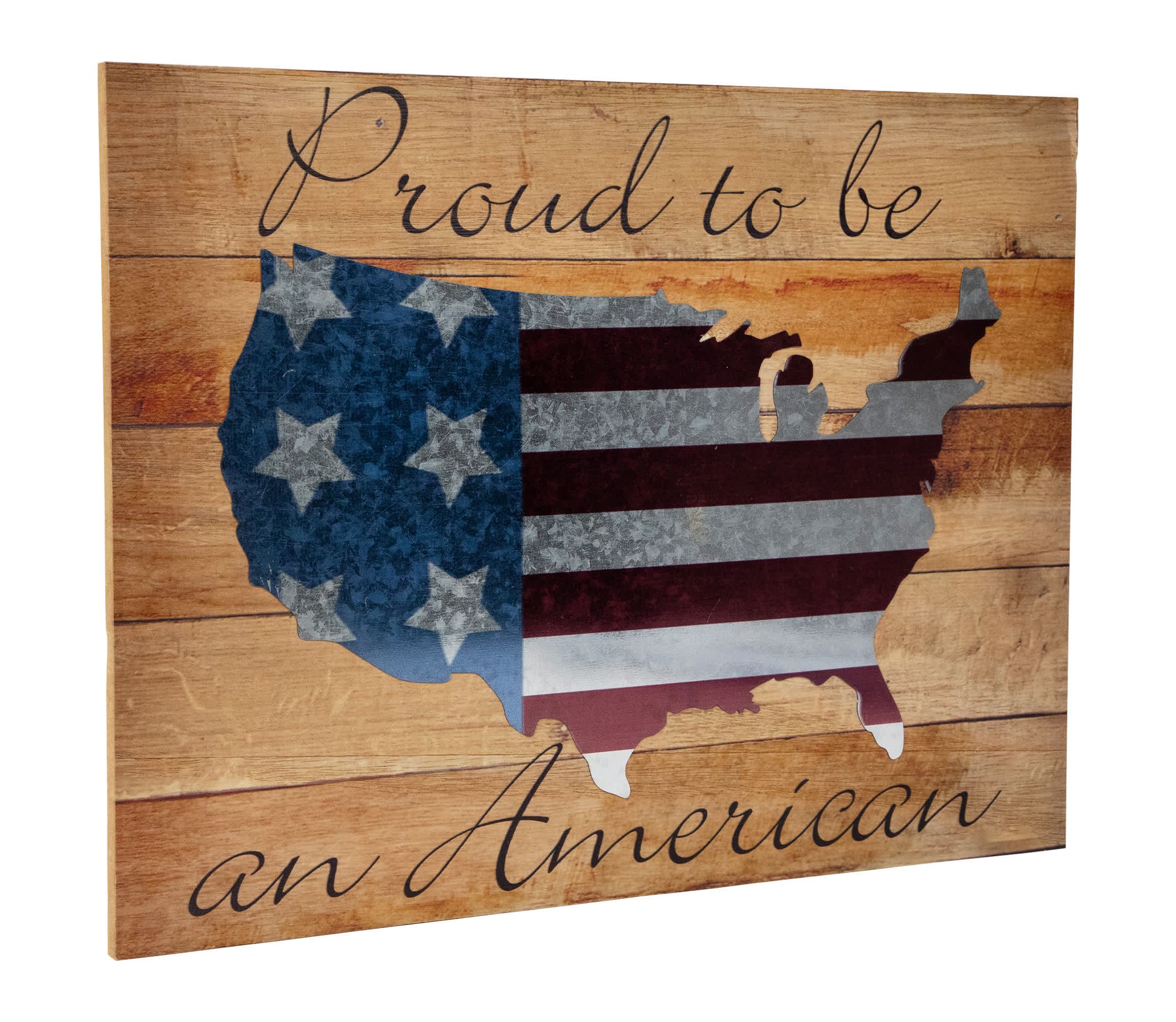 Patriotic “Proud to be an American" Wooden USA Map Wall Art - 15.75" x 12"