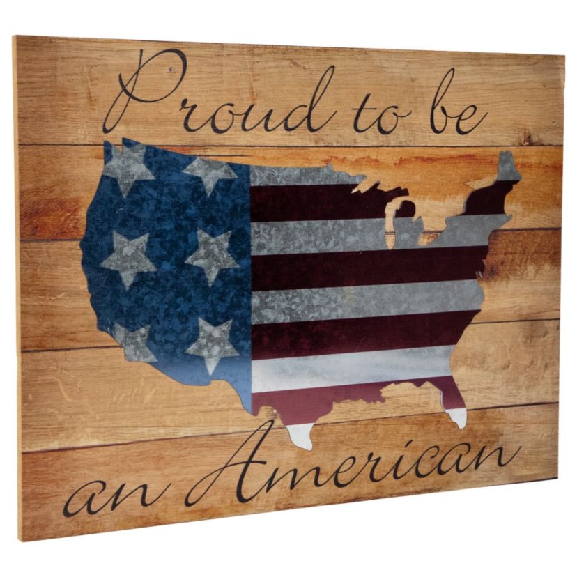 Patriotic “Proud to be an American" Wooden USA Map Wall Art - 15.75" x 12"