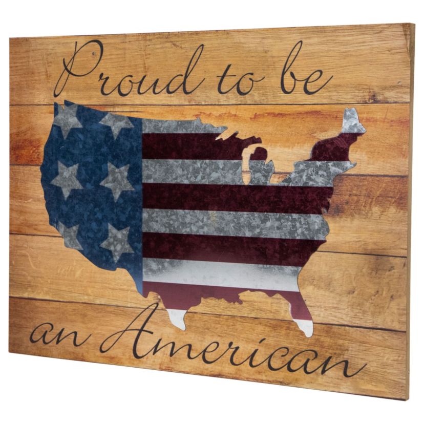 Patriotic “Proud to be an American" Wooden USA Map Wall Art - 15.75" x 12"