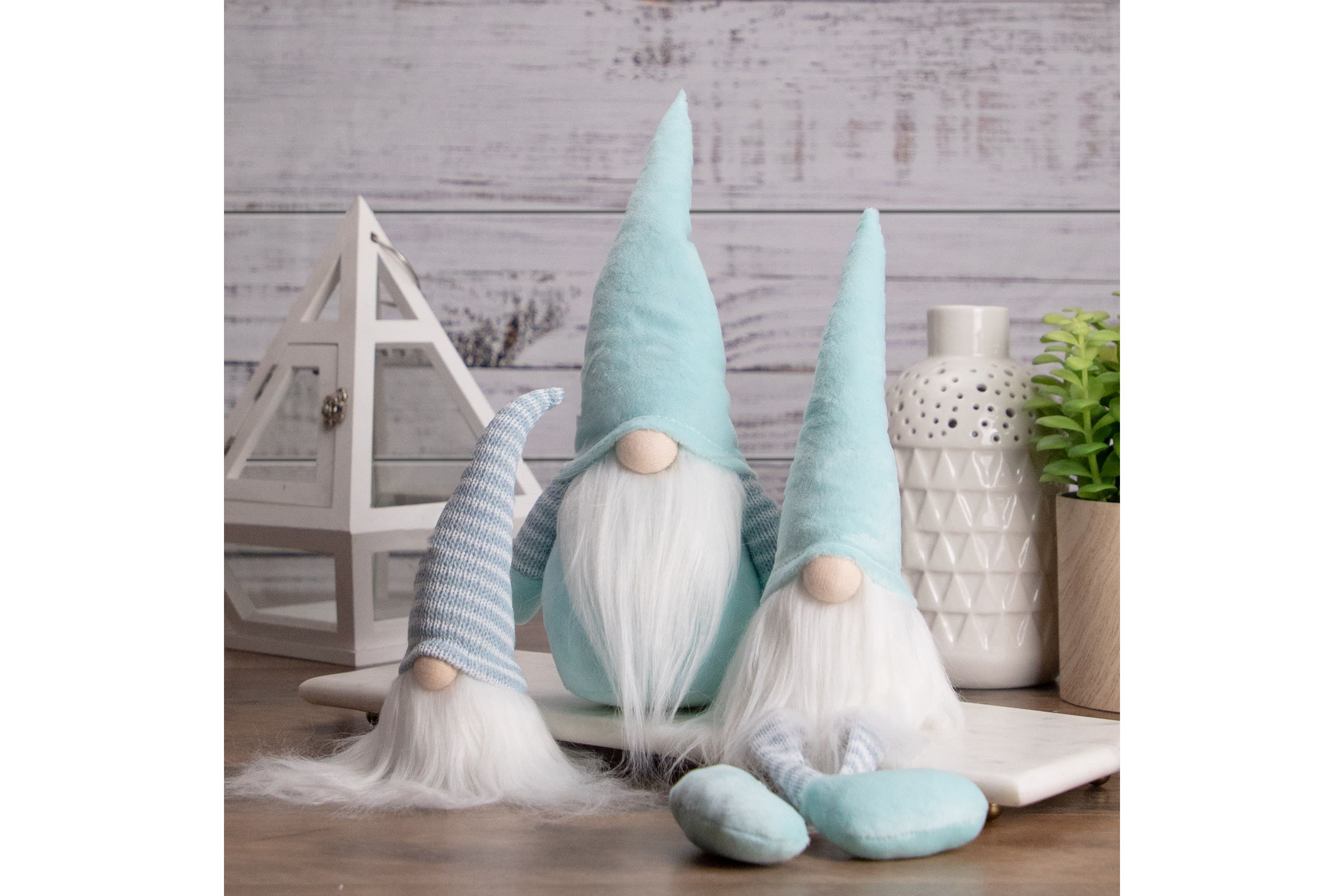 16" Aqua and White Sitting Spring Gnome Figure