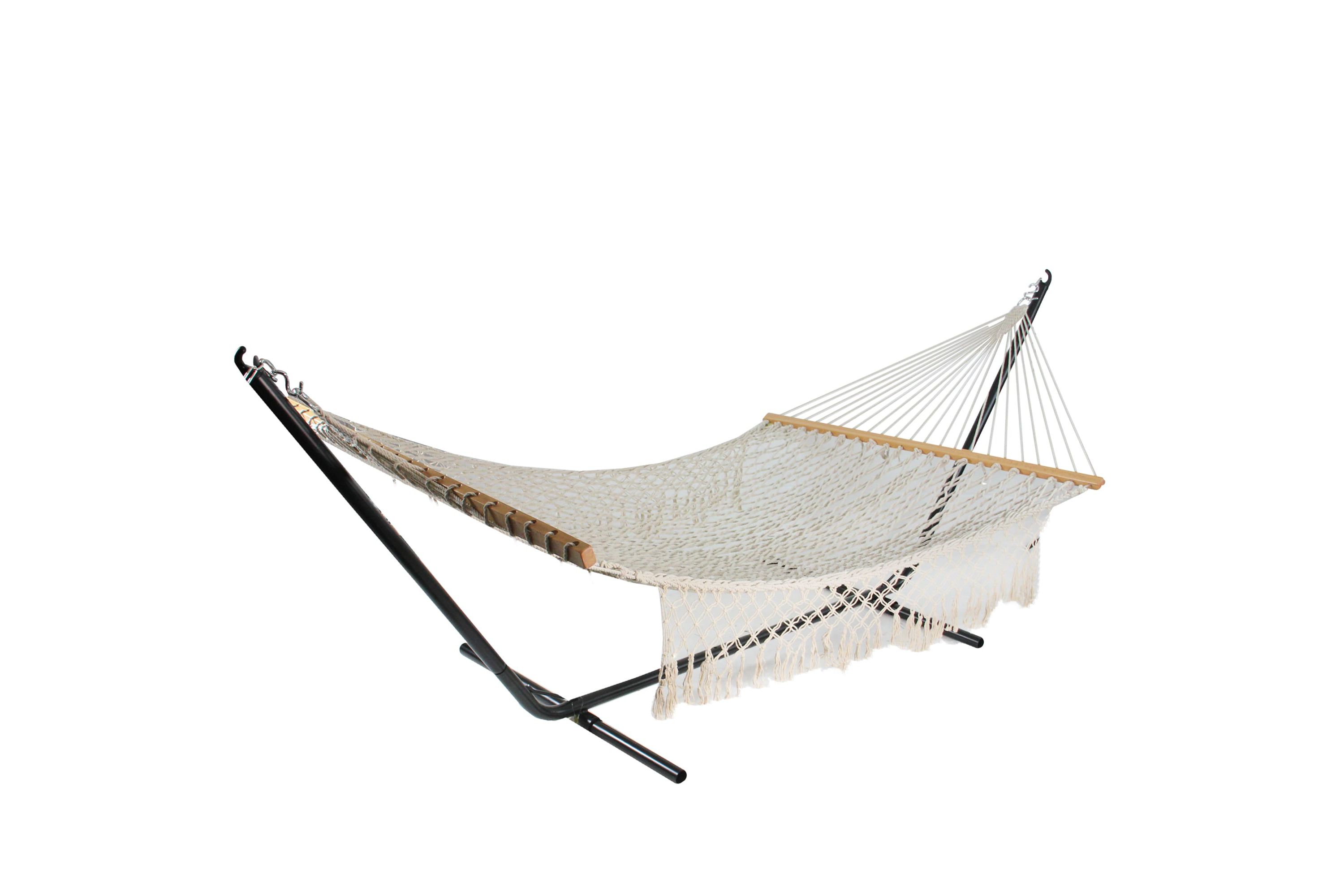 74" White Lattice Macrame Rope Hammock with Wooden Bars