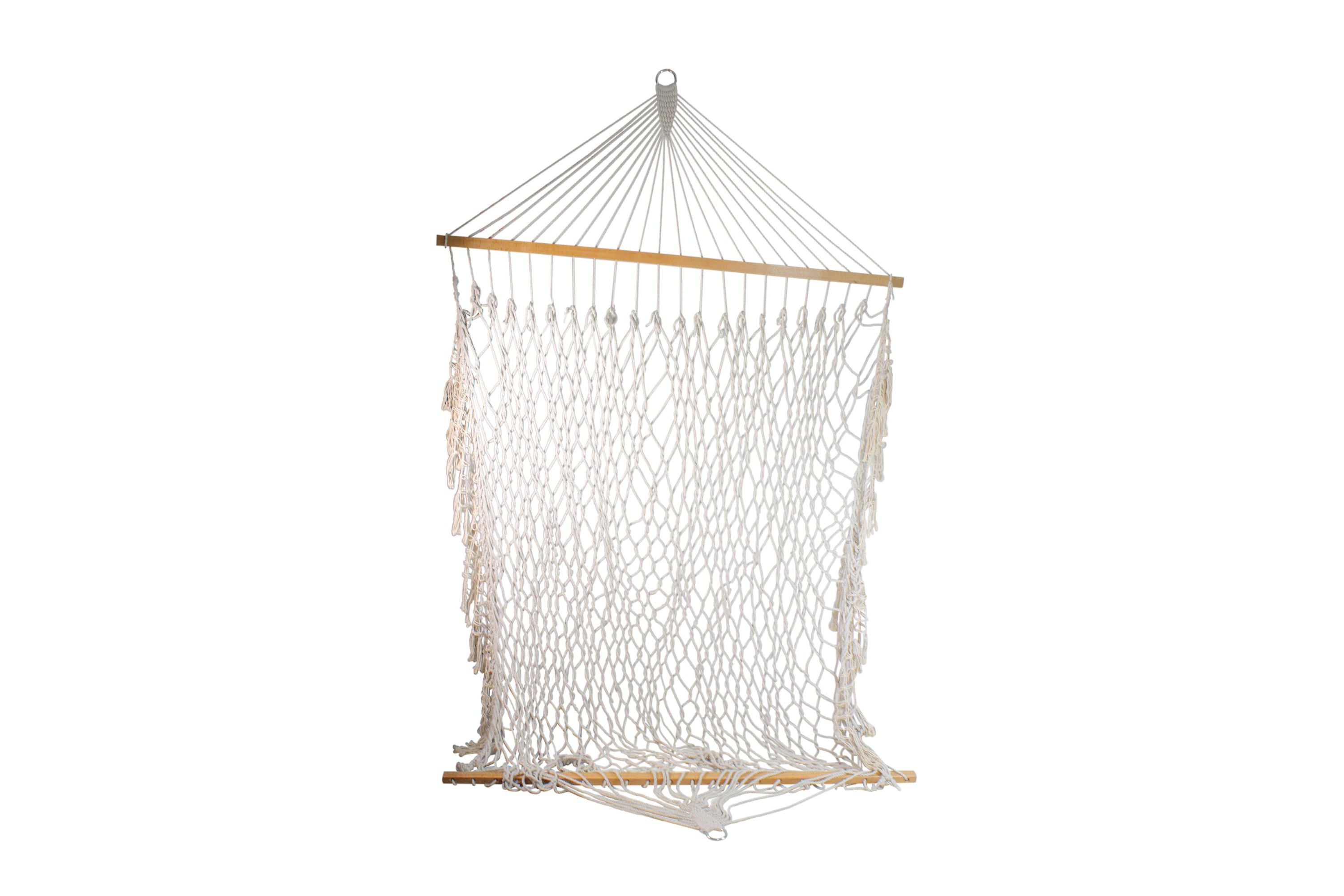 74" White Lattice Macrame Rope Hammock with Wooden Bars