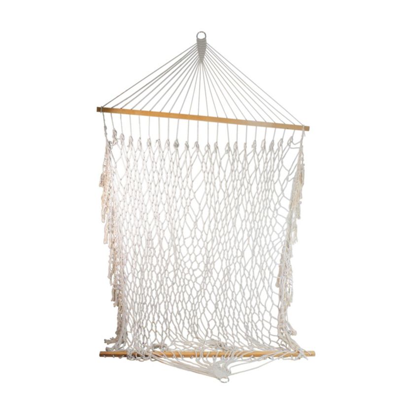 74" White Lattice Macrame Rope Hammock with Wooden Bars