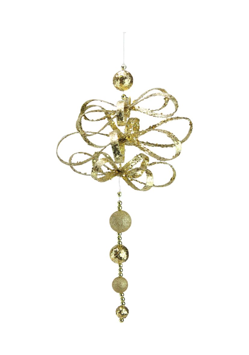 18.5Inch Gold Two Finish Whimsical Glittered Loop Ornament