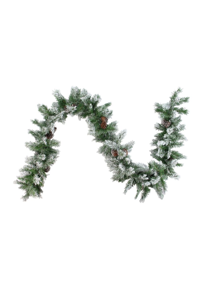 6.75 x 14Inch Flocked Angel Pine with Pinecones Artificial Christmas Garland - Unlit