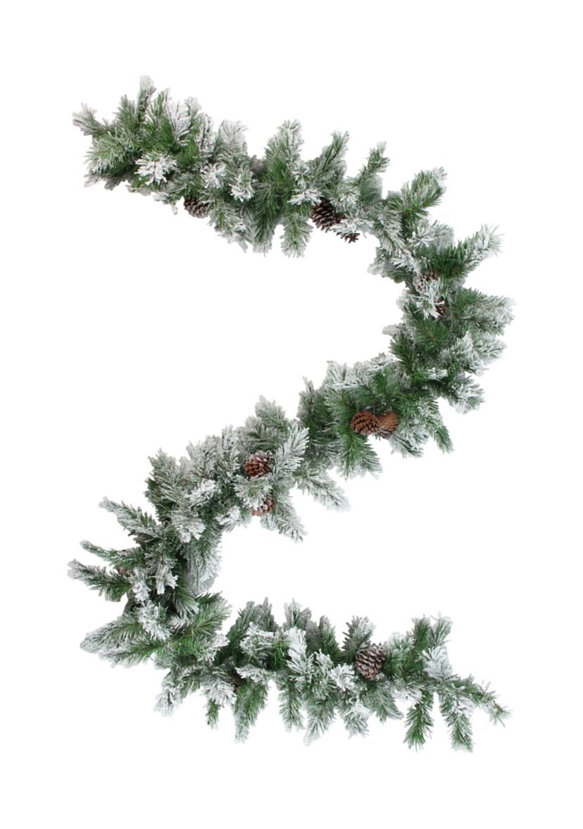 6.75 x 14Inch Flocked Angel Pine with Pinecones Artificial Christmas Garland - Unlit