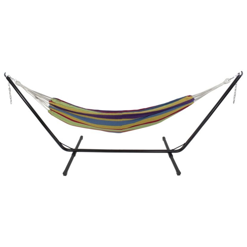 72" Yellow and Blue Striped Woven Double Brazilian Hammock