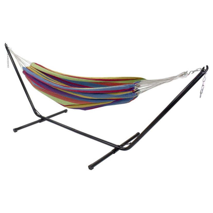 72" Yellow and Blue Striped Woven Double Brazilian Hammock