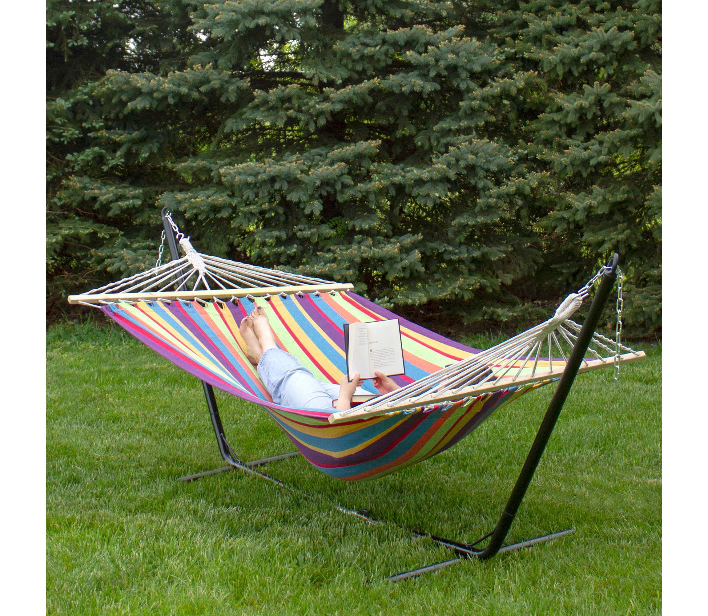 Striped Woven Two Person Double Hammock - 77" x 59" - Red and Green