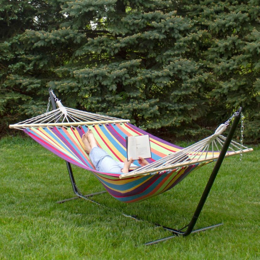 Striped Woven Two Person Double Hammock - 77" x 59" - Red and Green