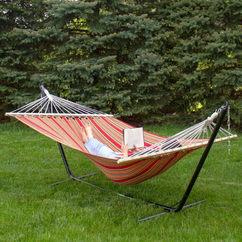 Cotton Striped Hammock - 75" x 59" - Red and Green