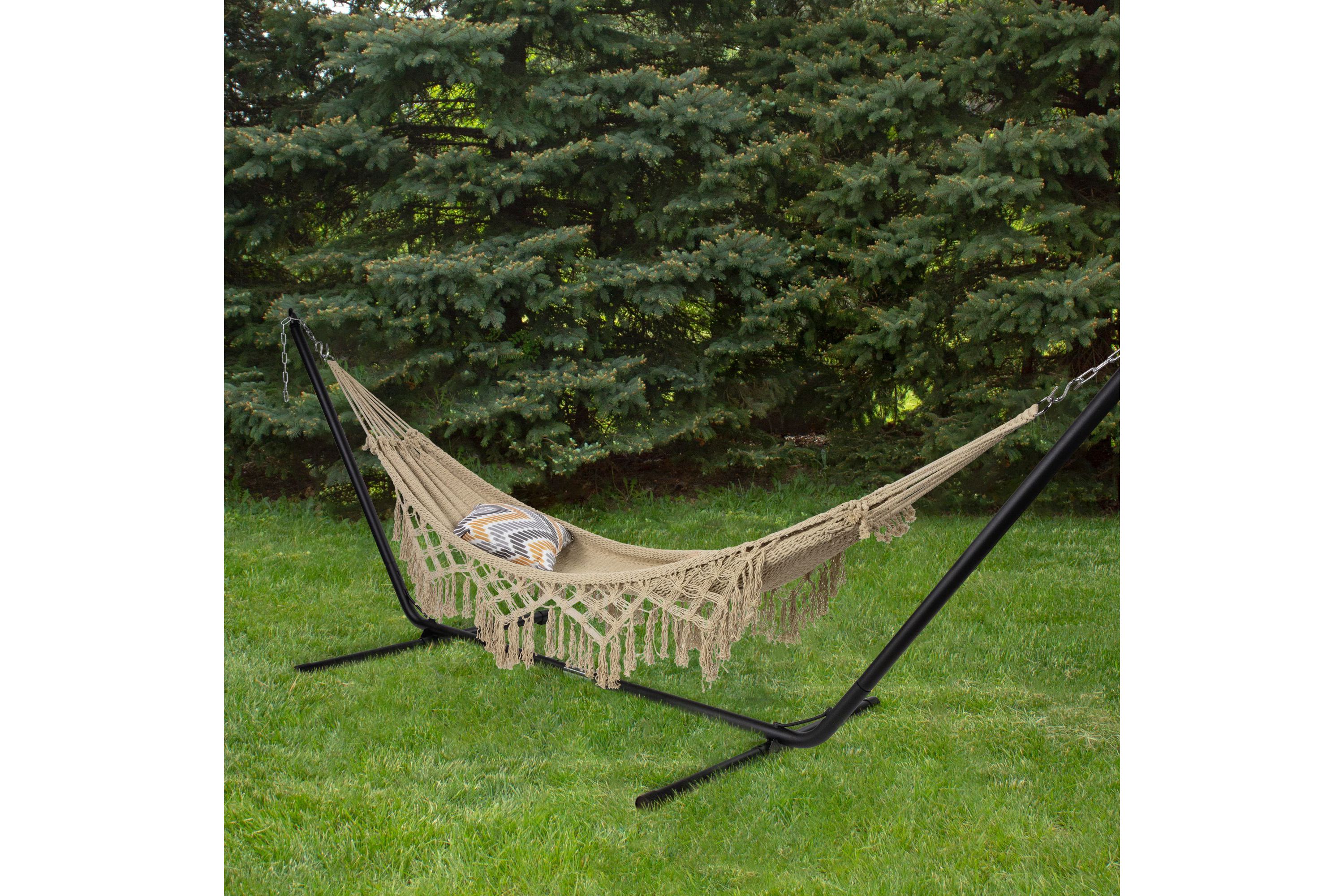 78" x 31" Brown Macrame Hammock with Patterned Tassels