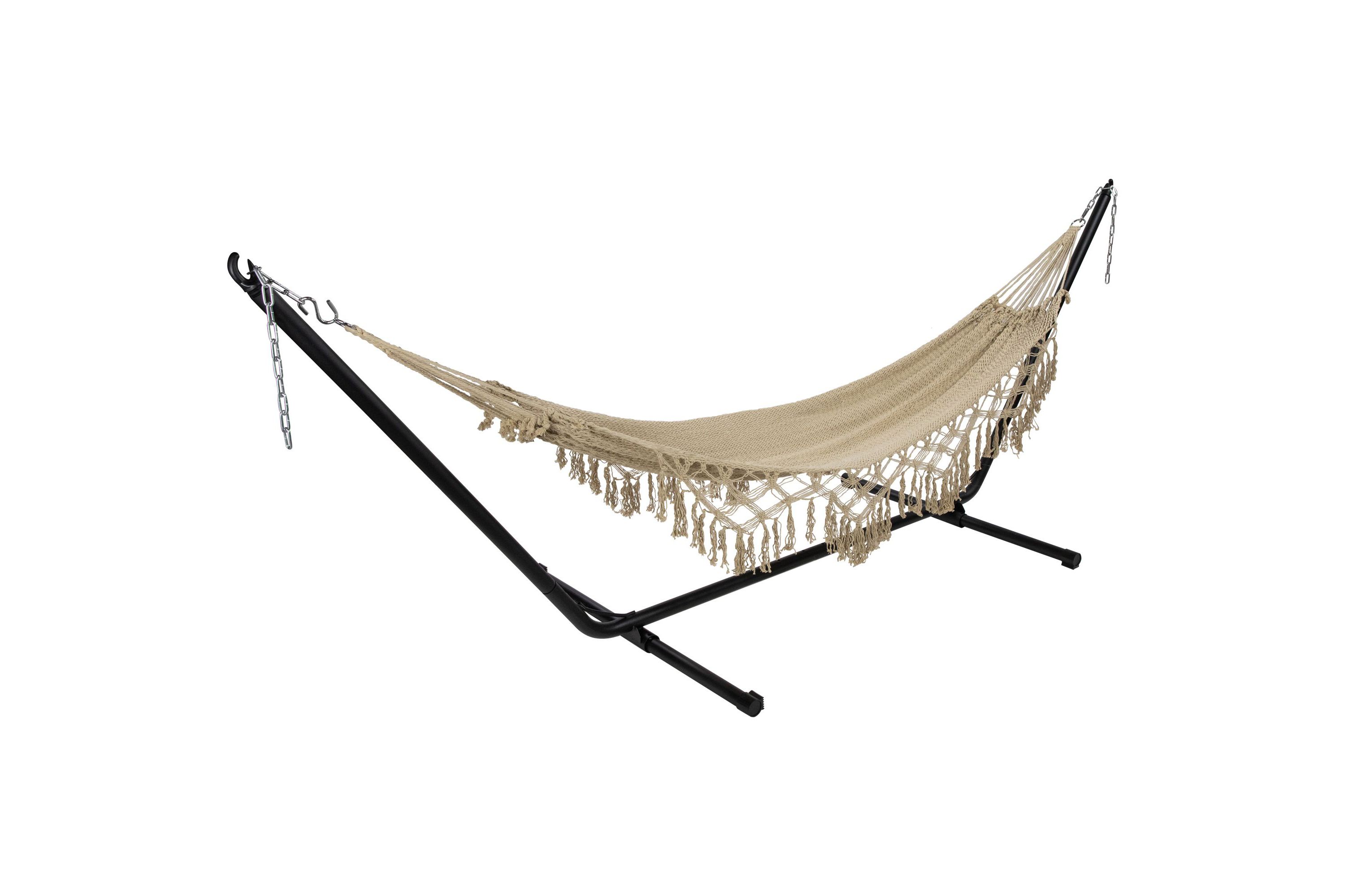 78" x 31" Brown Macrame Hammock with Patterned Tassels